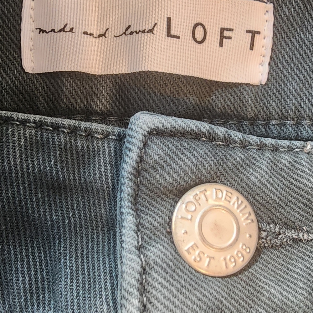 LOFT Women's High Rise Kick Crop Curvy Fit Green Dark Wash Denim Jeans 29/8T